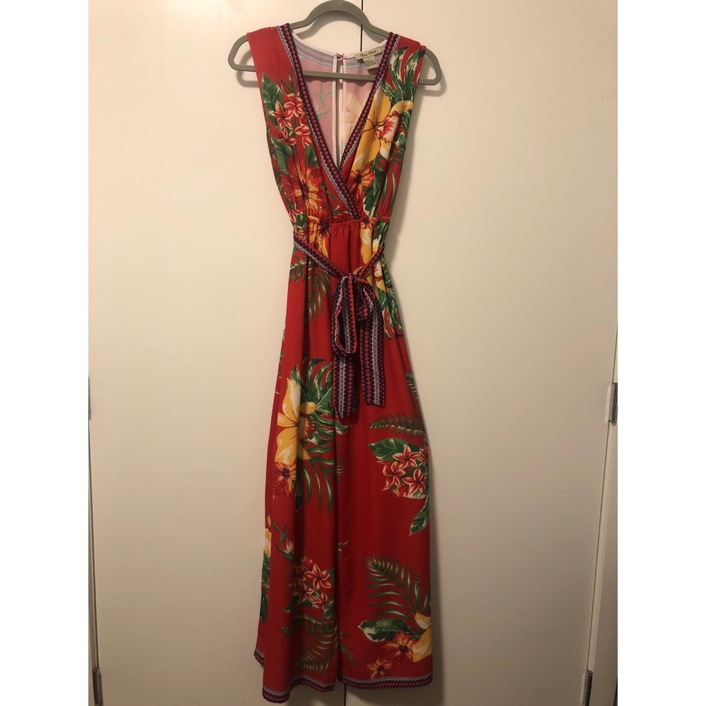 Red Floral Romper -Red, Navy Blue, Green, Gold